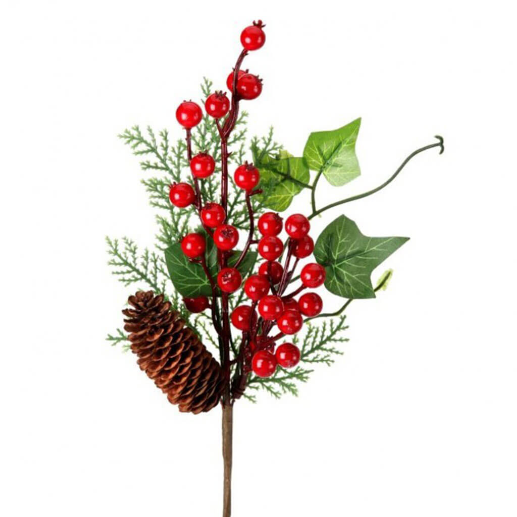 Cluster Berry/ Crabapple/ Cone Pick 10in Natural Red