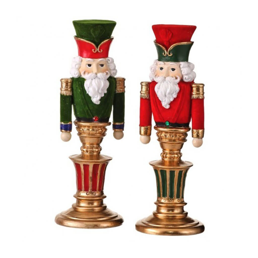 Resin Bavarian Nutcracker On Pedestal Multicolor 9in Setof 2