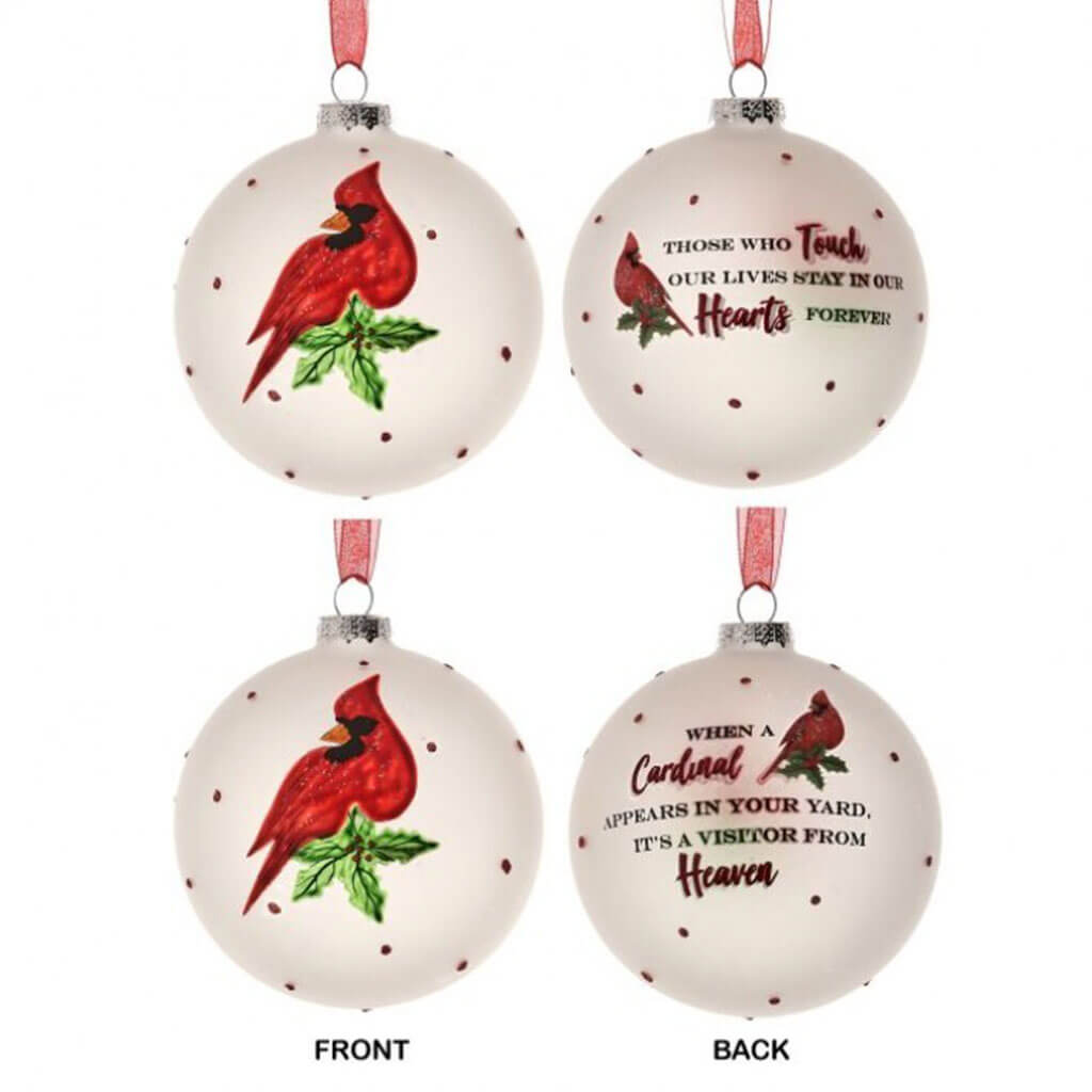 Glass Cardinal Sentiment Ball Ornament Mult 4in Setof 2
