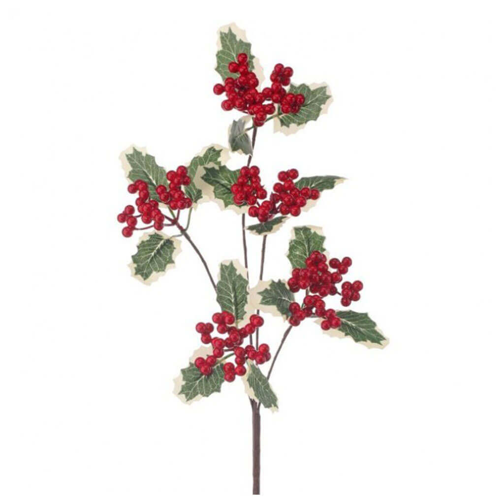 Varigated Holly Spray 27in Red Green White