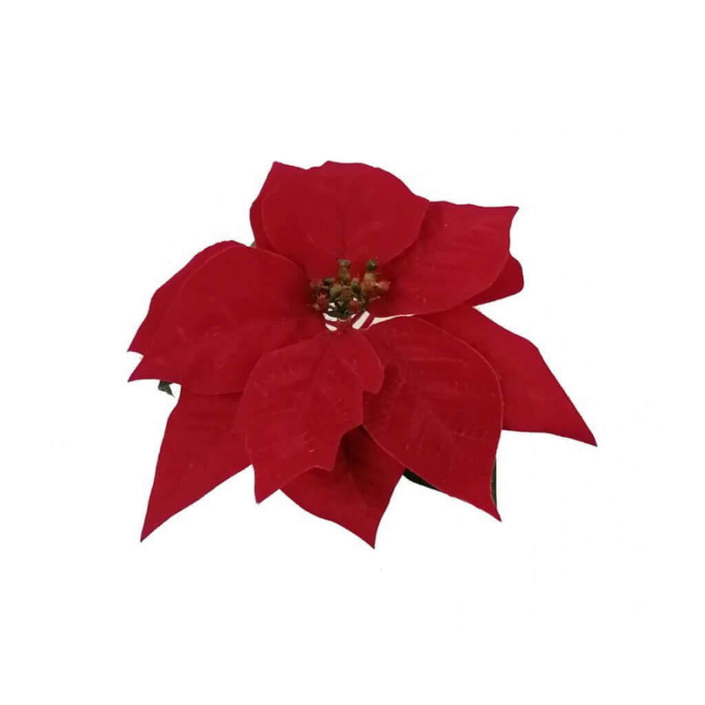 Velvet Poinsettia Pick Red 7in 10in D