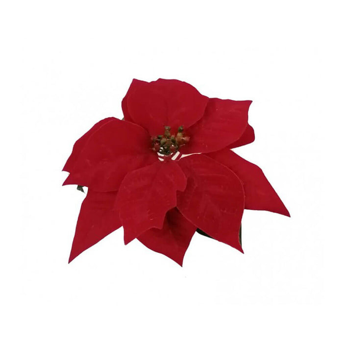 Velvet Poinsettia Pick Red 7in 10in D