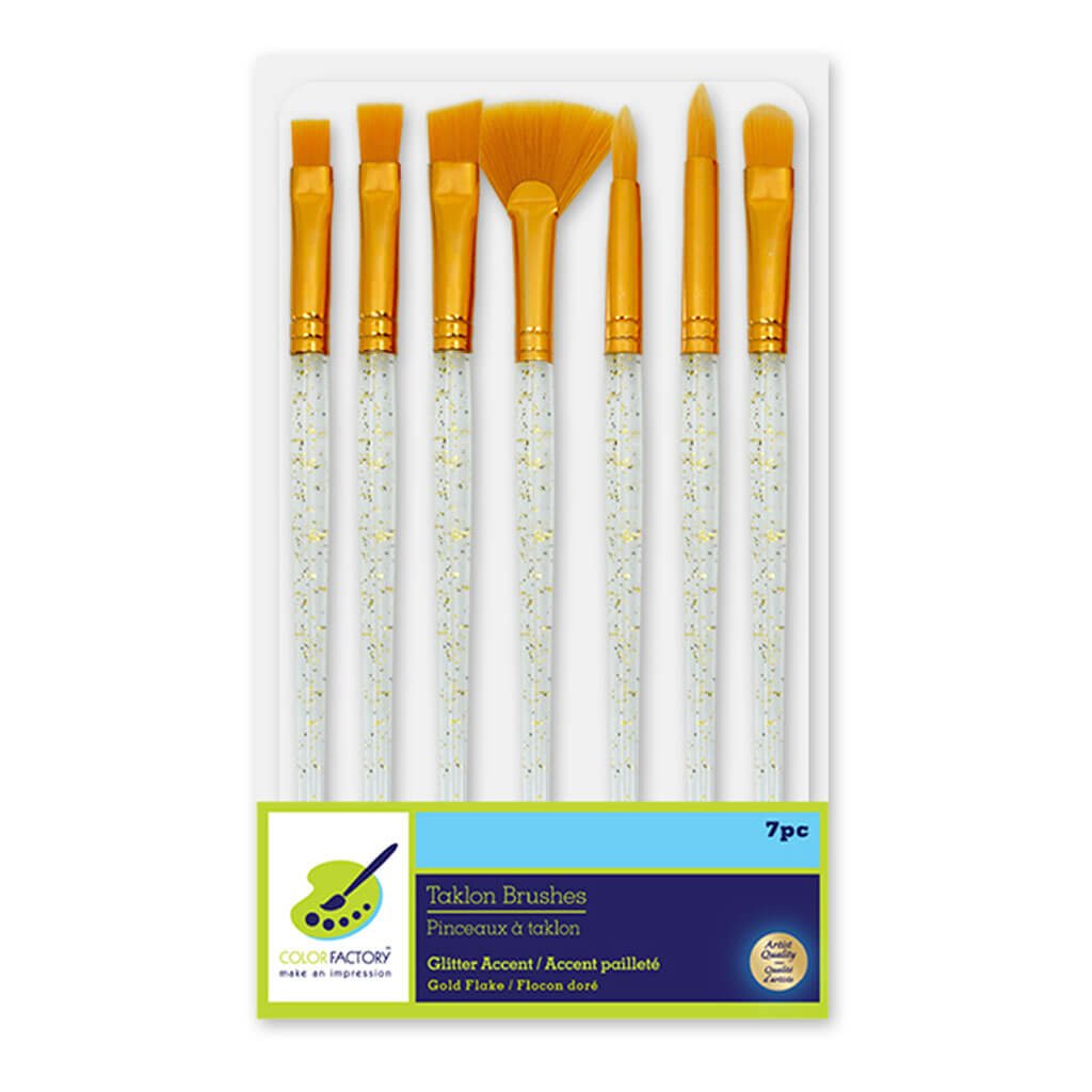 Artist Brush Set: Taklon Glitter Accent Series x7 Clear PS Handle Gold Flake Versatile 1