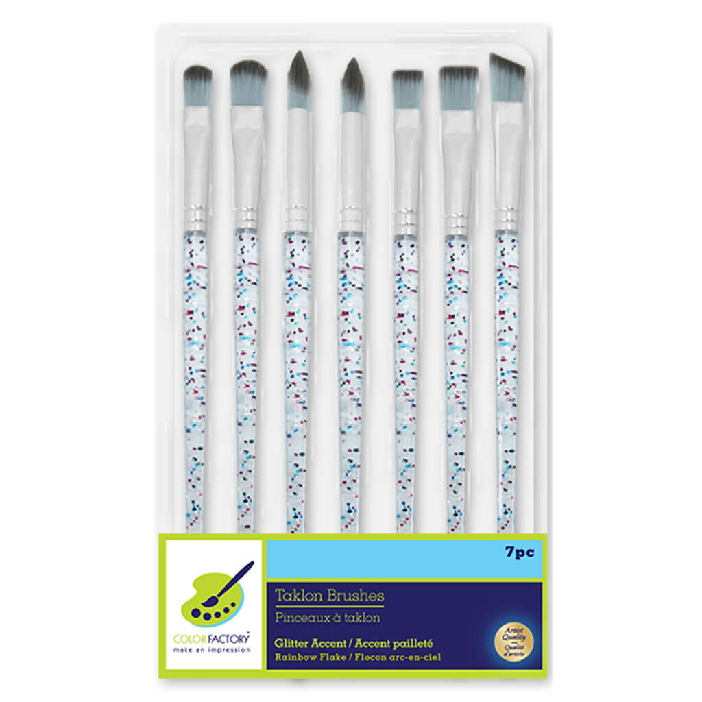 Artist Brush Set: Taklon Glitter Accent Series x7 Clear PS Handle Rainbow Flake Versatile 2