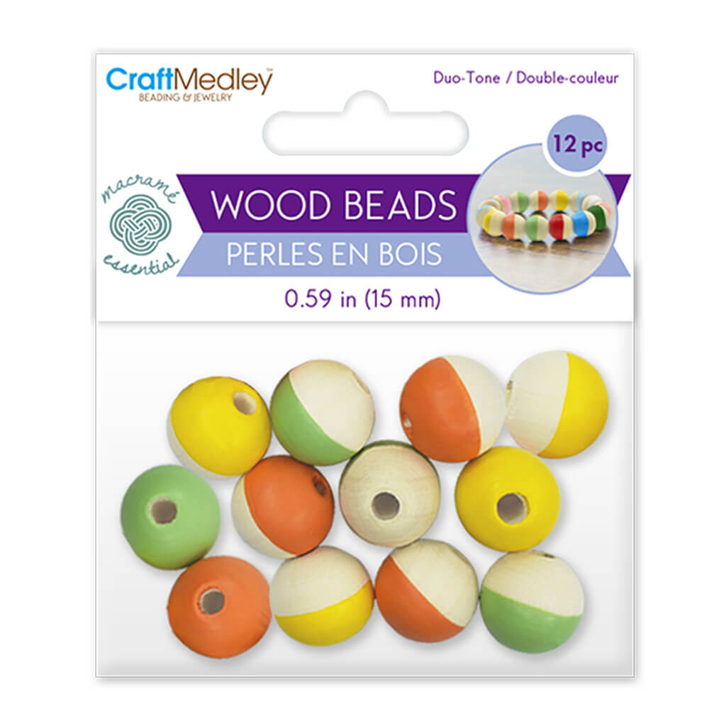 Wood Beads: 15mm Duo-Tone Wood Beads 12pk 3-Col Tropical