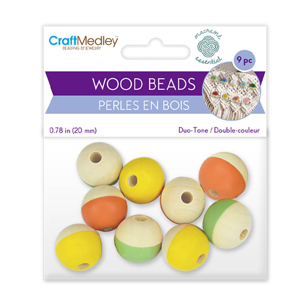 Wood Beads: 20mm Duo-Tone Wood Beads 9pk 3-Col Tropical