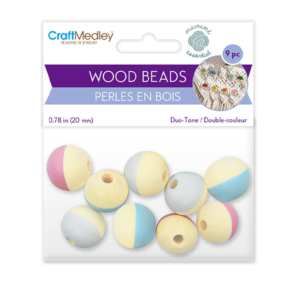 Wood Beads: 20mm Duo-Tone Wood Beads 9pk 3-Col Pastel