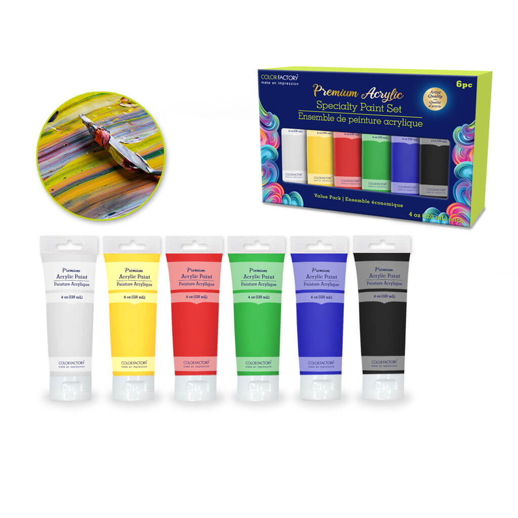 Color Factory: 4oz Premium Acrylic Paint Set 6x120ml Tubes Basics