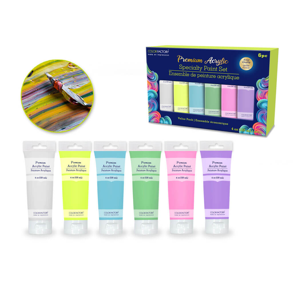Color Factory: 4oz Premium Acrylic Paint Set 6x120ml Tubes Pastels