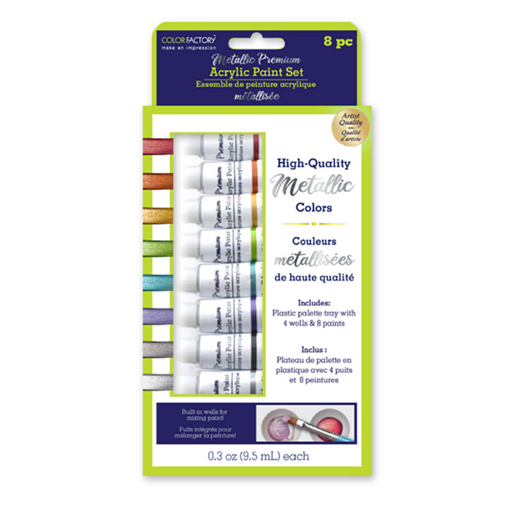 Color Factory: 76ml Premium Acrylic Paint Set 8 x 9.5ml Tubes Metallic