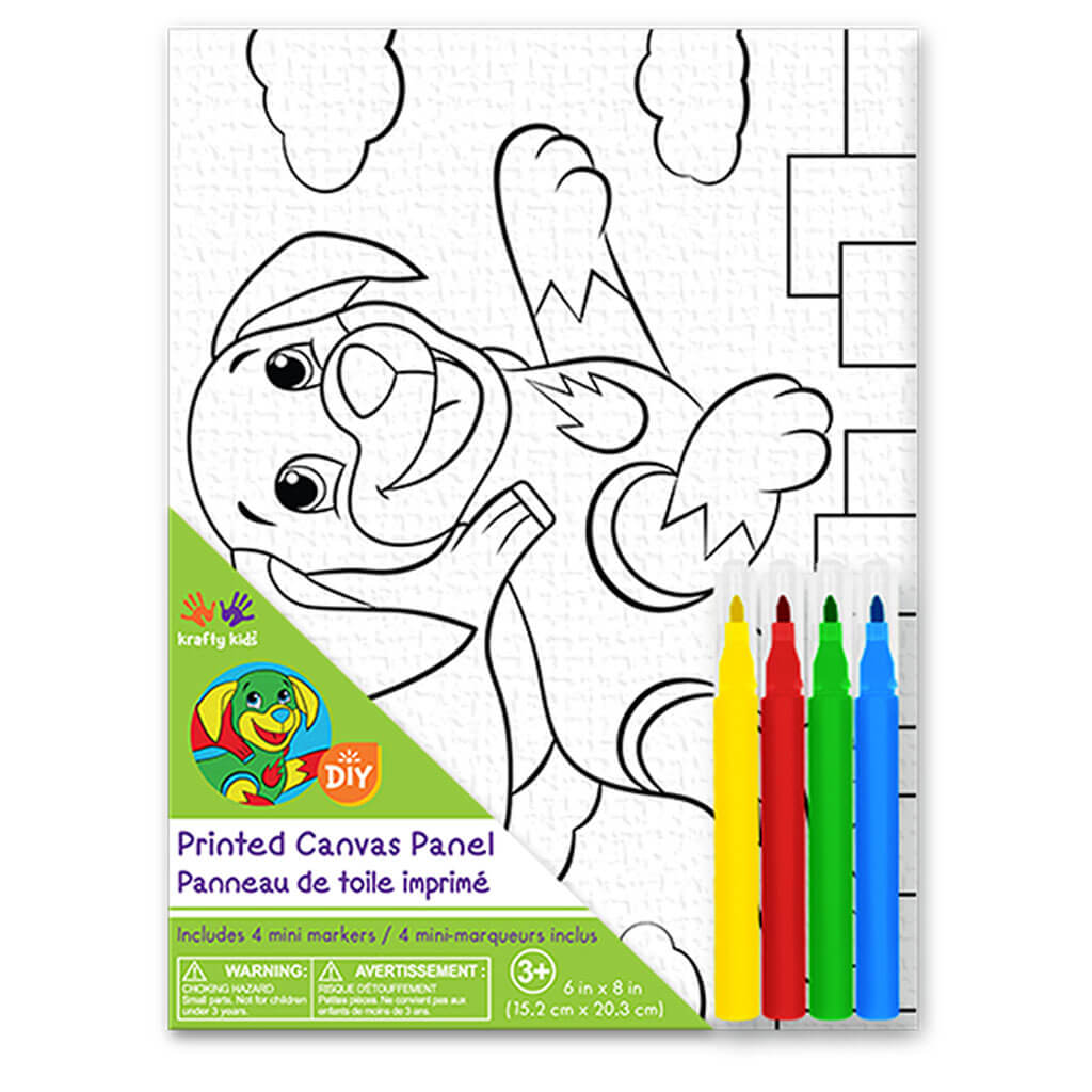 Krafty Kids Kit: 6in x 8in DIY Canvas Panel with 4 Mini Markers Super Dog