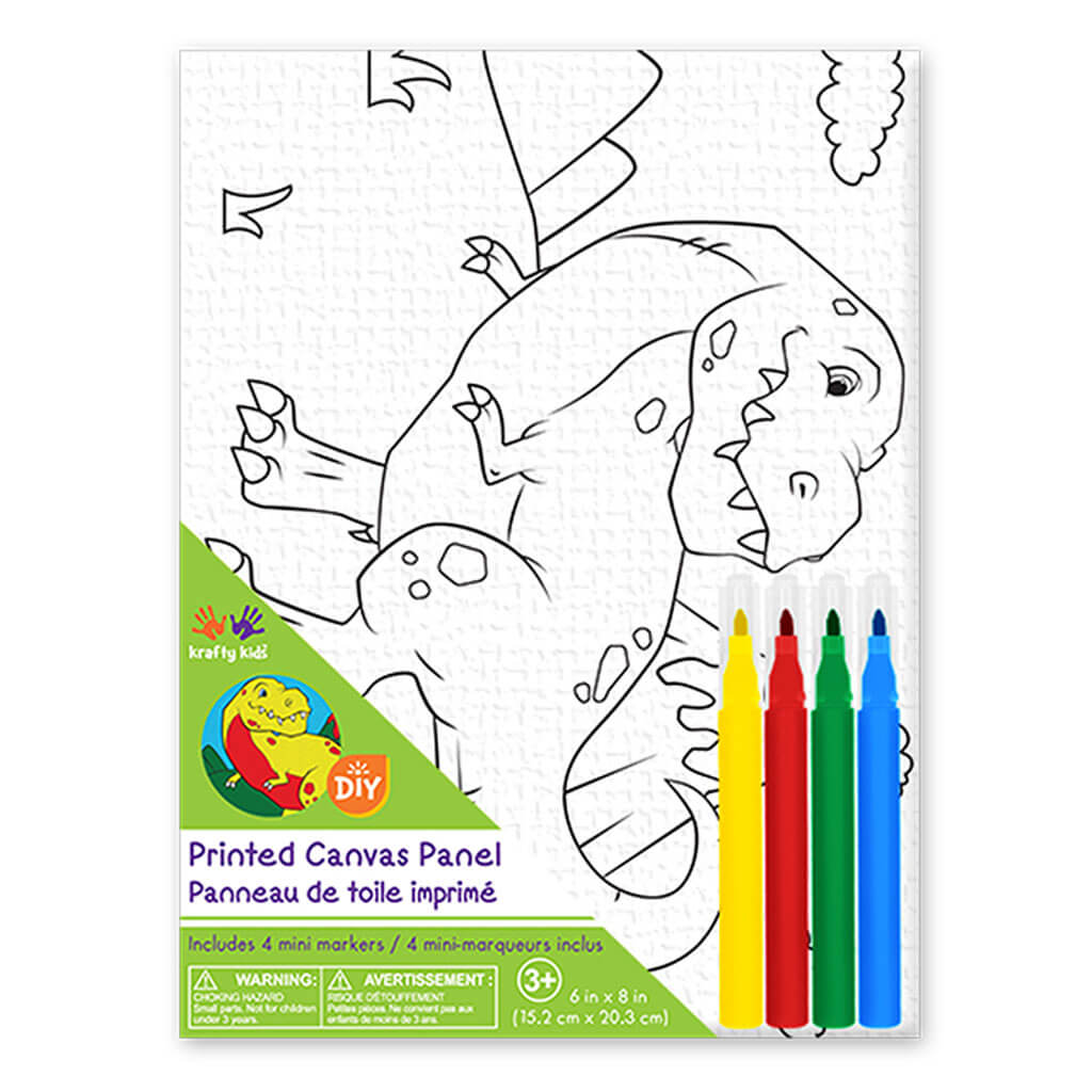 Krafty Kids Kit: 6in x 8in DIY Canvas Panel with 4 Mini Markers Dino