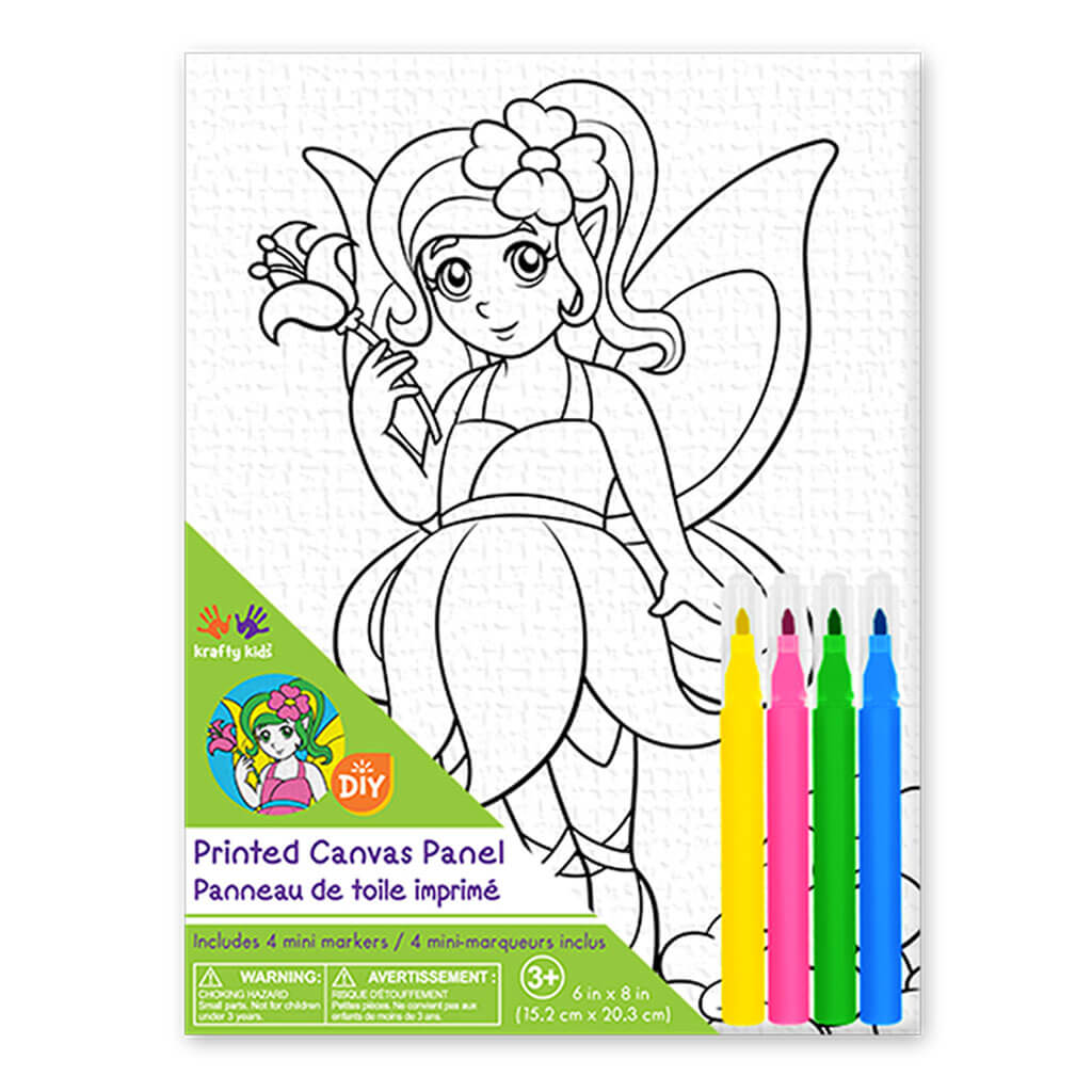 Krafty Kids Kit: 6in x 8in DIY Canvas Panel with 4 Mini Markers Fairy