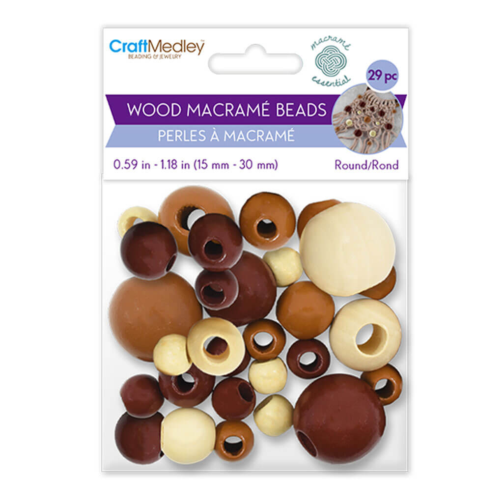 Craftwood: Macrame Beads Assorted Size Col Large Hole Natural Round