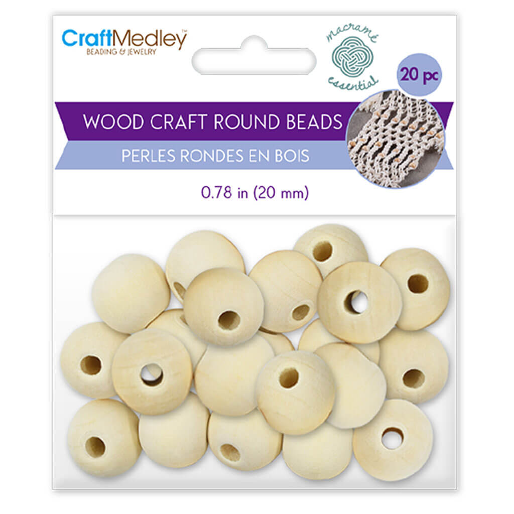 Wood Craft: Round Beads Natural 20mm 20pc