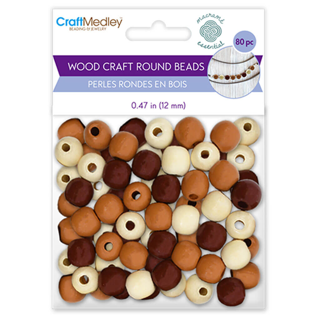 Craftwood: Round Beads Natural Wood Stained Assorted 12mm 80pc