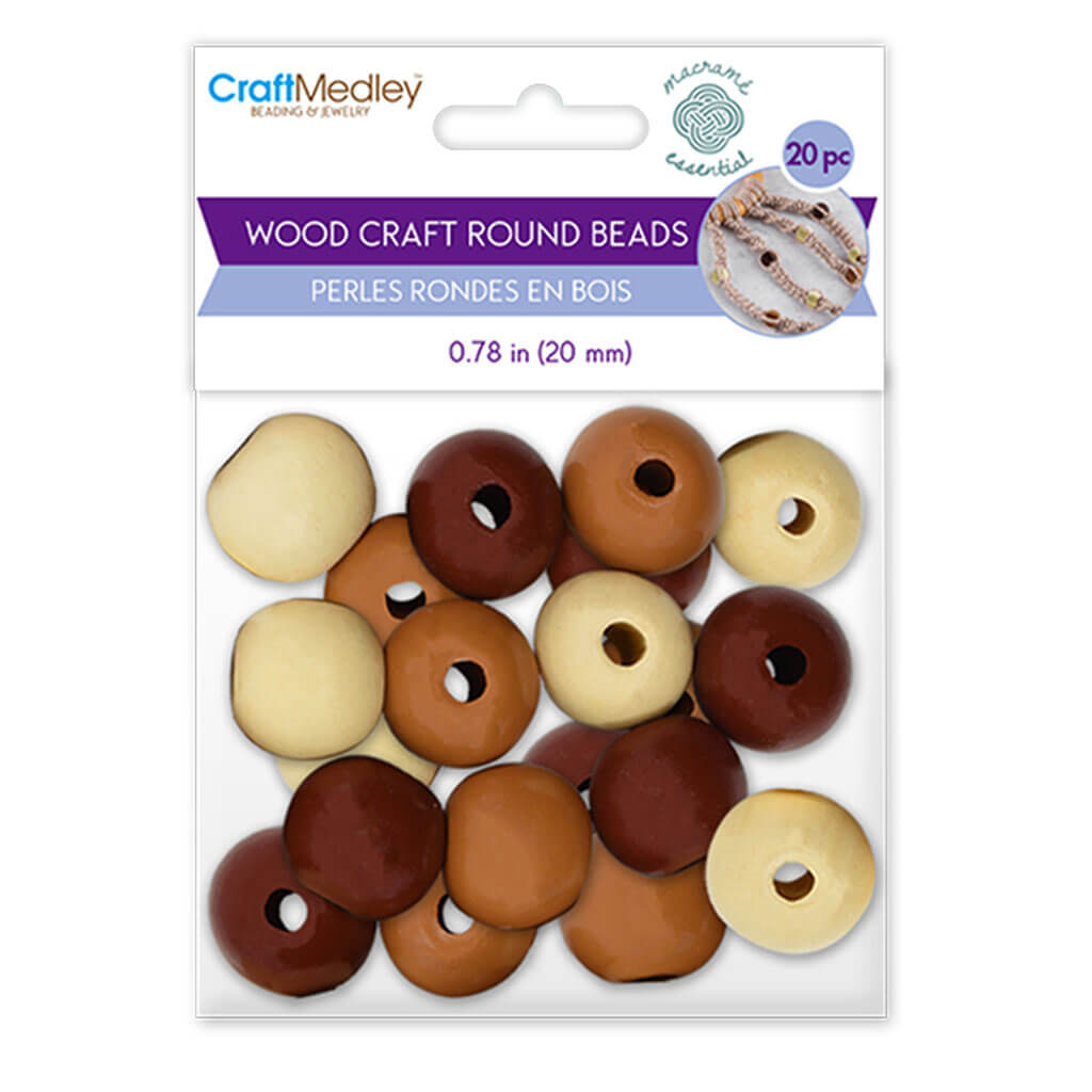 Craftwood: Round Beads Natural Wood Stained Assorted 20mm 20pc