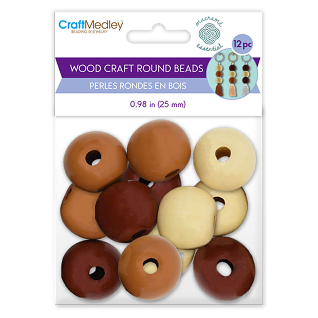 Craftwood: Round Beads Natural Wood Stained Assorted 25mm 12pc