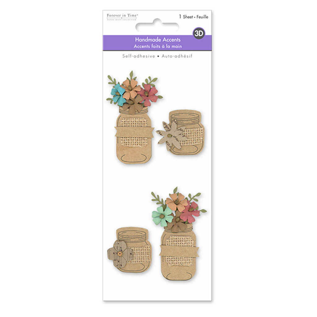 Handmade Embellish: 3D Paper &amp; Burlap Floral Accents Self-Stick Mason Jars