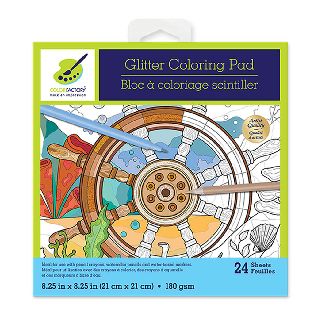 Color Factory: Glitter Coloring Pad 8.25in x 8.25in 180gsm 24Sheet Sea Life