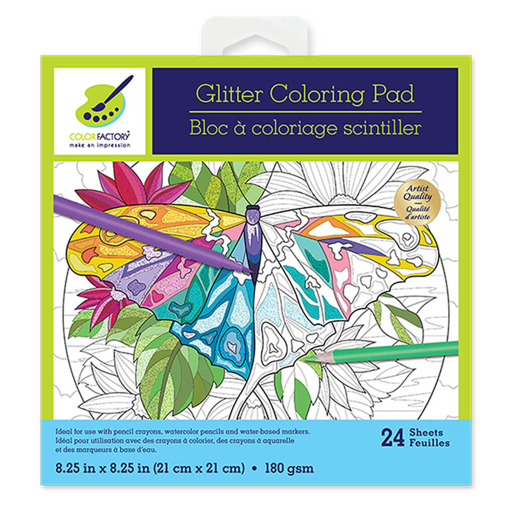 Color Factory: Glitter Coloring Pad 8.25in x 8.25in 180gsm 24Sheet Floral Glam