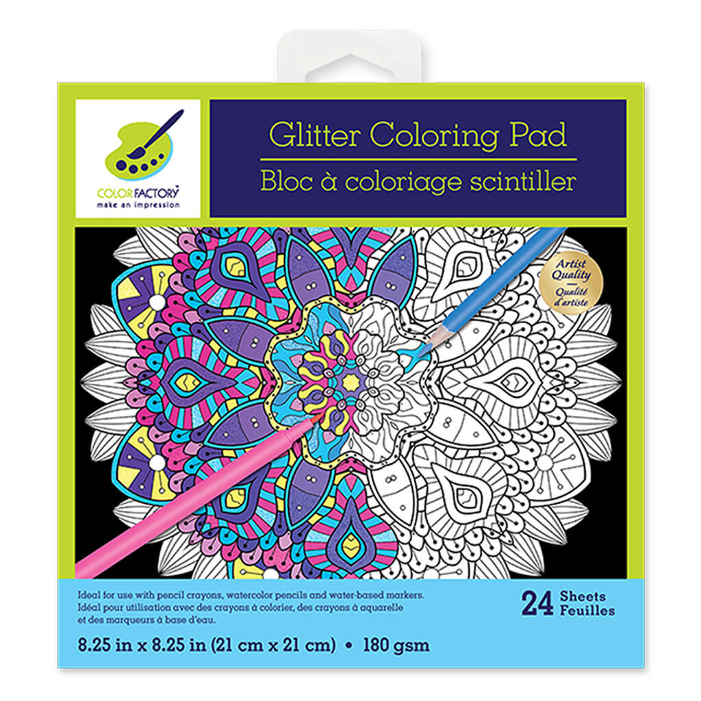 Color Factory: Glitter Coloring Pad 8.25in x 8.25in 180gsm 24Sheet Classic Mandala
