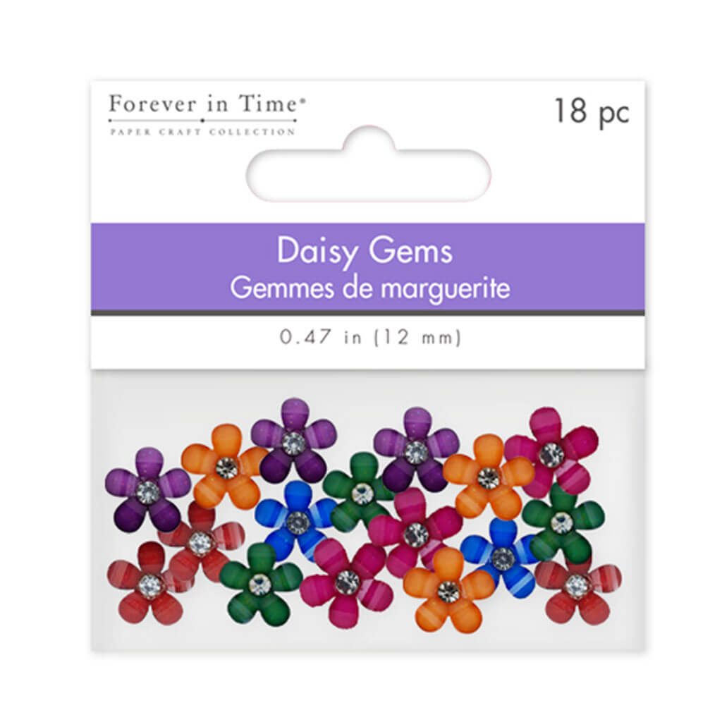 Paper Craft Emb: 12mm Glitter Daisy Gems 18pc with 3mm Crystal Assorted Bold Medley