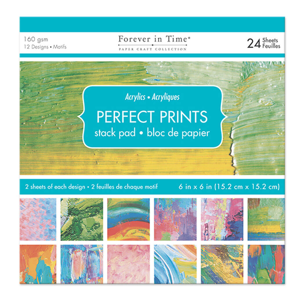 Paper Pads: 6in x 6in Perfect Prints Stack Packs 24 Assorted Acrylics