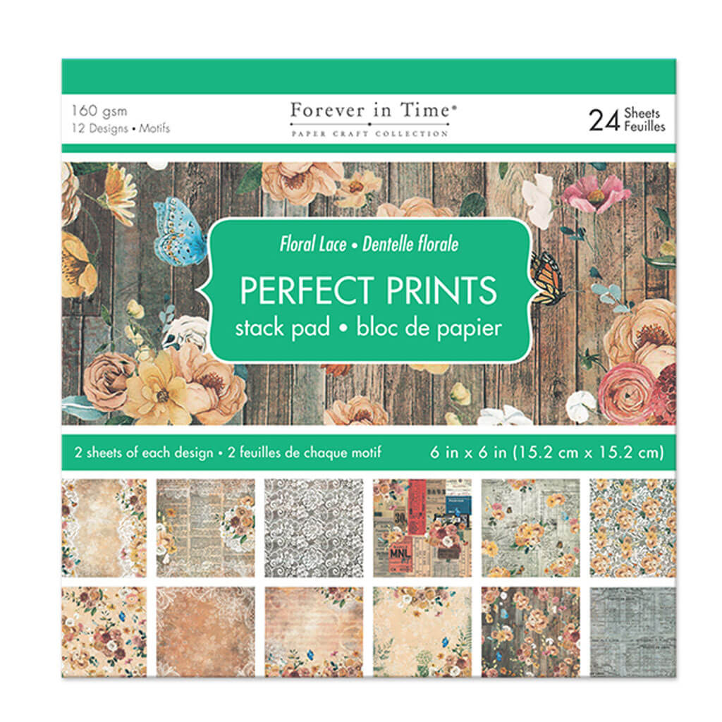 Paper Pads: 6in x 6in Perfect Prints Stack Packs 24 Assorted Floral Lace