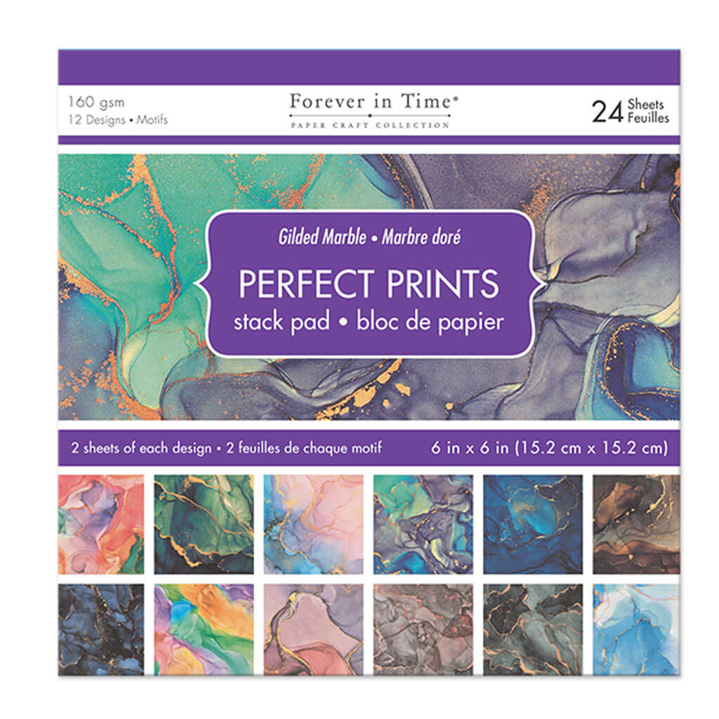 Paper Pads: 6in x 6in Perfect Prints Stack Packs 24 Assorted Gilded Marble