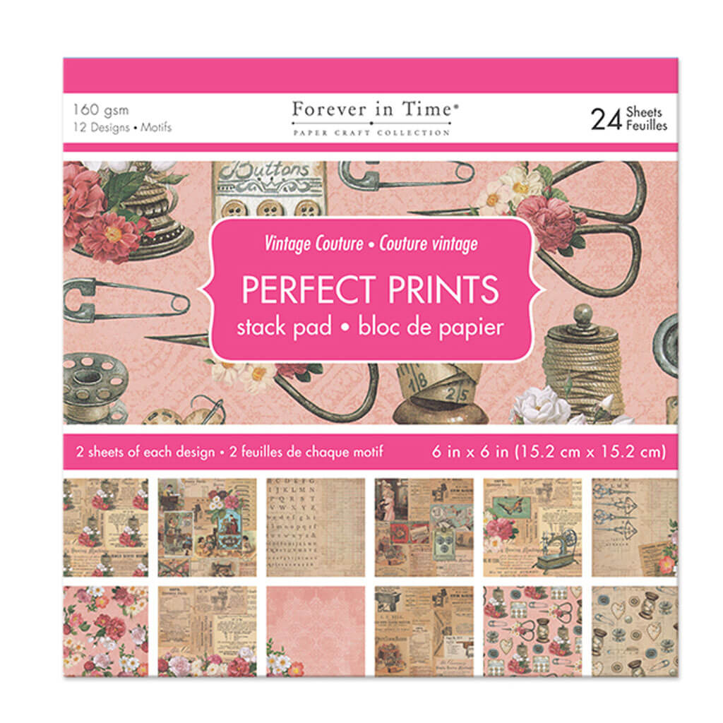 Paper Pads: 6in x 6in Perfect Prints Stack Packs 24 Assorted Vintage Couture