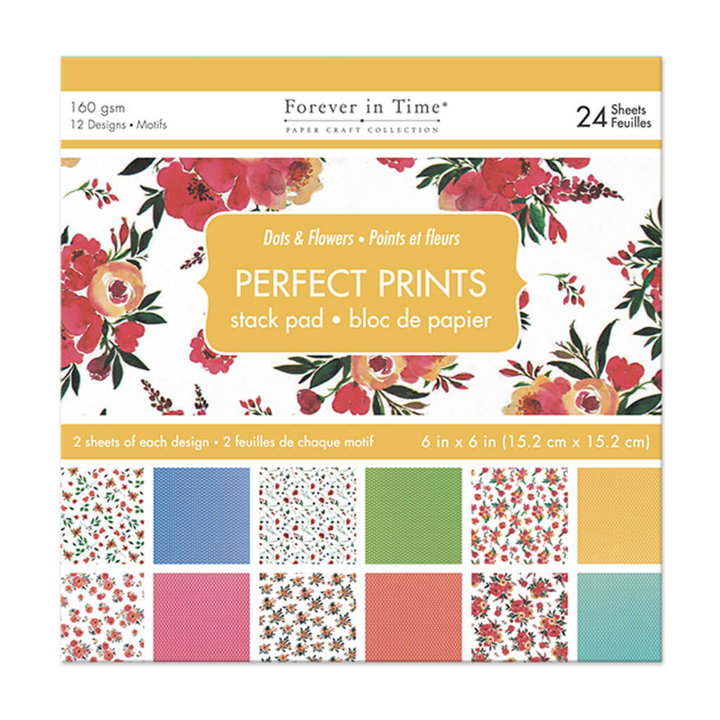 Paper Pads: 6in x 6in Perfect Prints Stack Packs 24 Assorted Dots &amp; Flowers