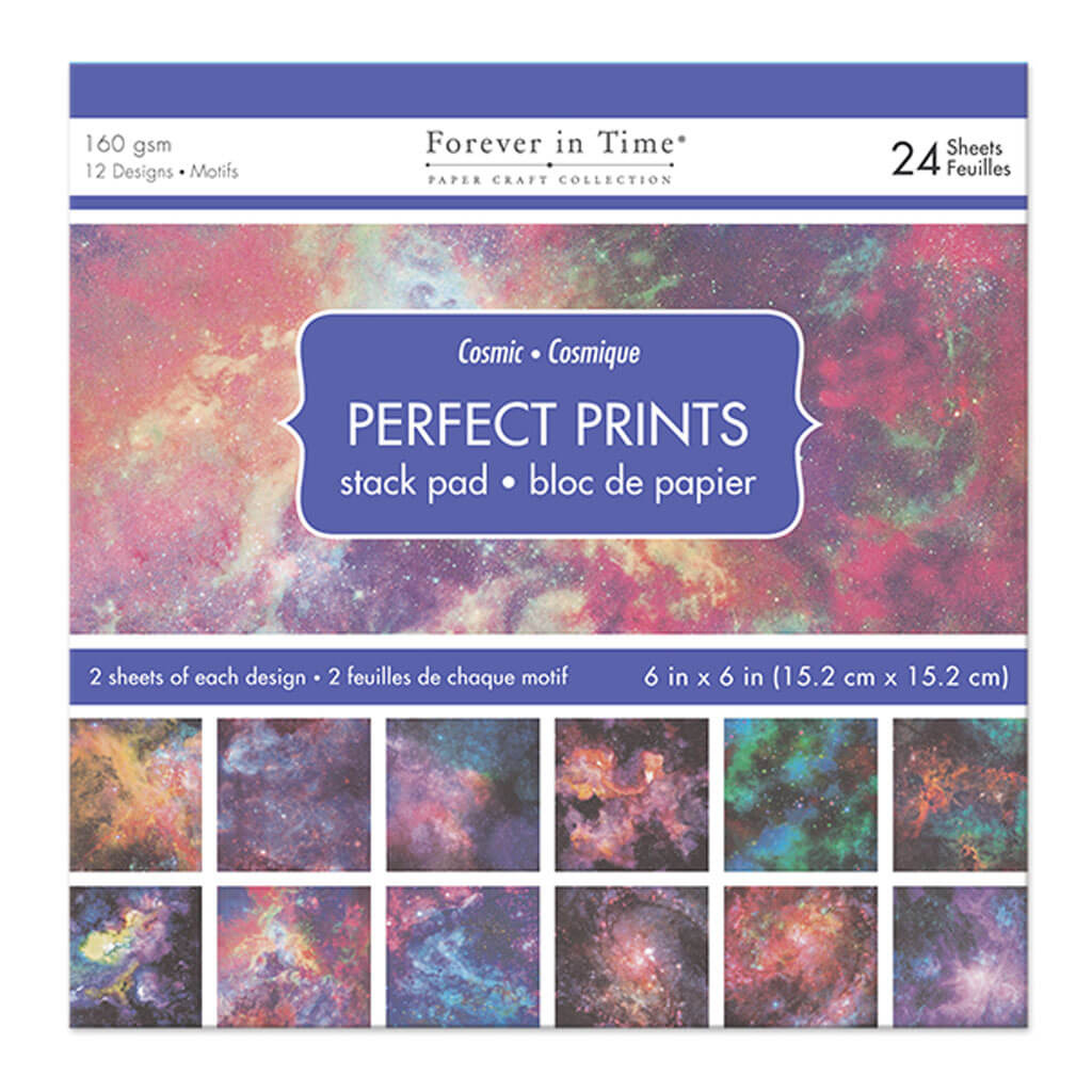 Paper Pads: 6in x 6in Perfect Prints Stack Packs 24 Assorted Cosmic