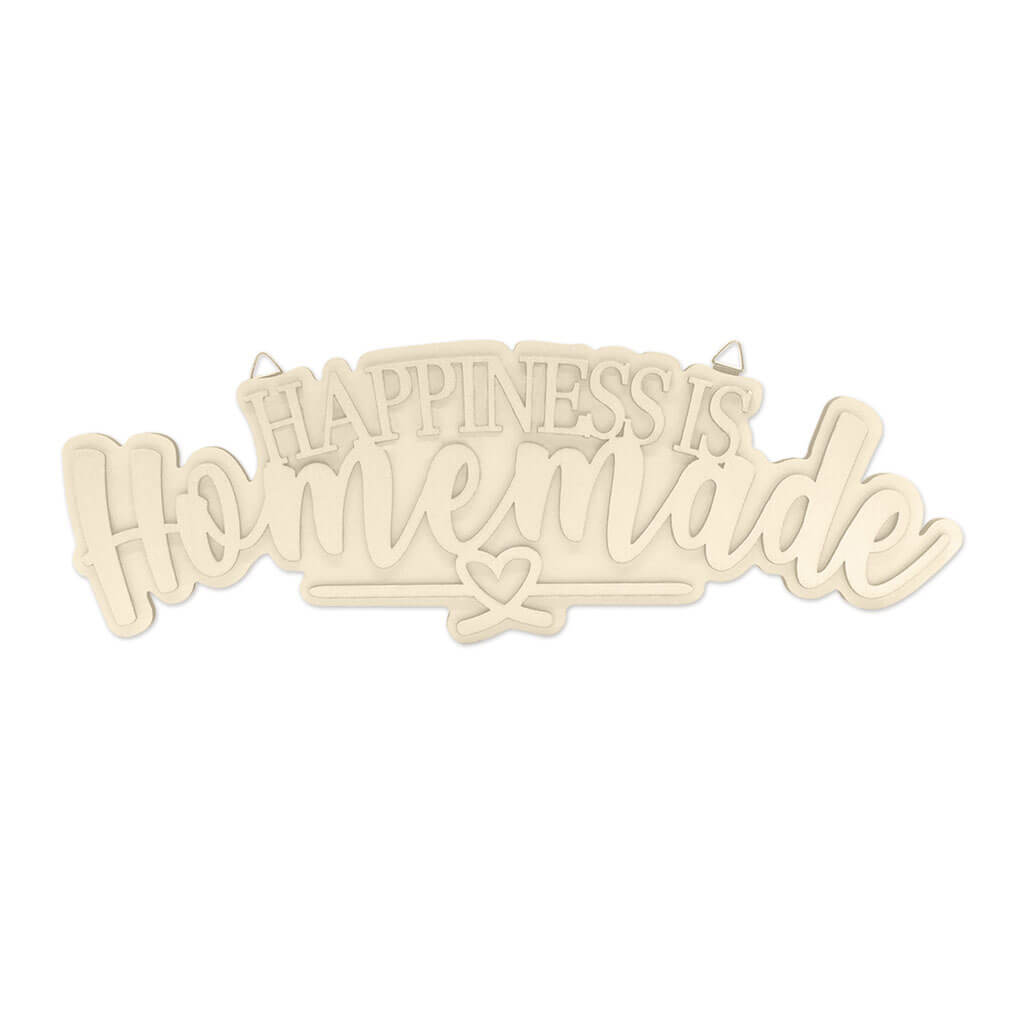 Wood Decor: 12in DIY Words Plaque 3D 7mm with Hook Happiness is Homemade