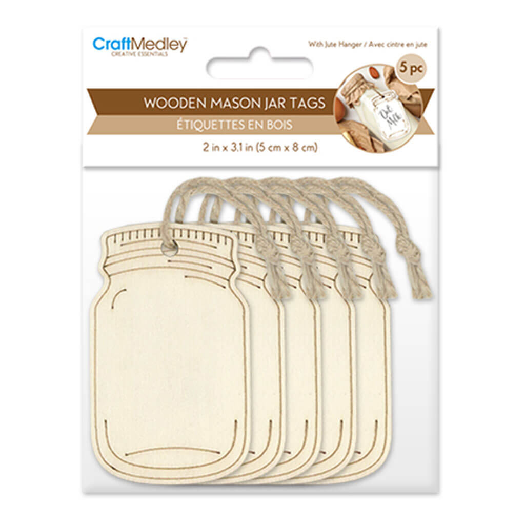 Wood Craft: Etched Mason Jar Tags with Jute Cord 5cm x 8cm 5pc