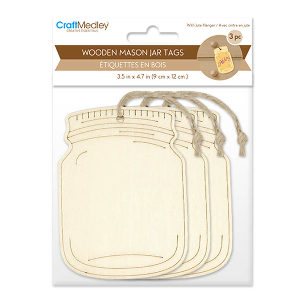 Wood Craft: Etched Mason Jar Tags with Jute Cord 9cm x 12cm 3pc