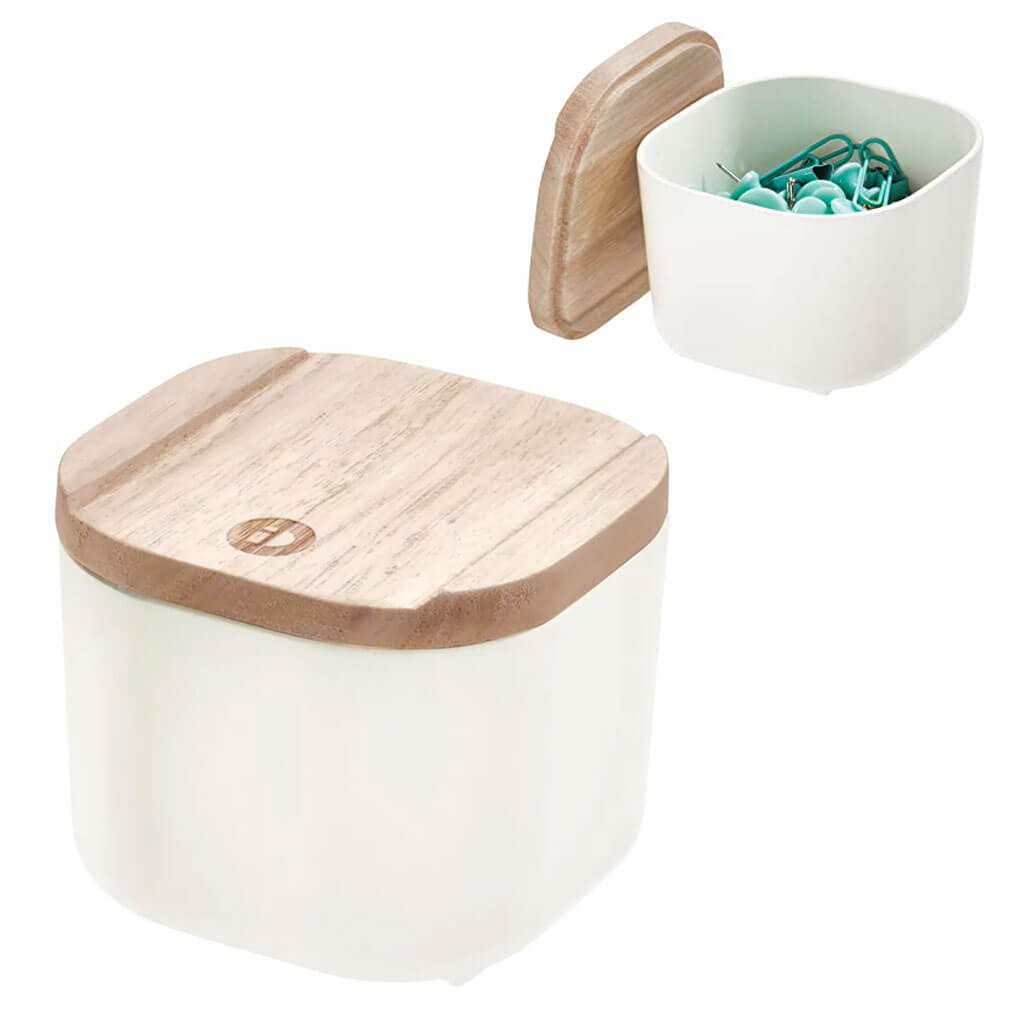 Compact Bin &amp; Wood Lid, 3.6in x 3.6in x 2.4in