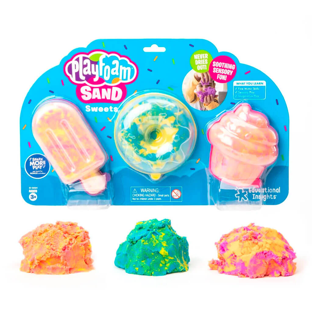 Playfoam Sand With Three Molds With Lids And Colored Swirly Sand