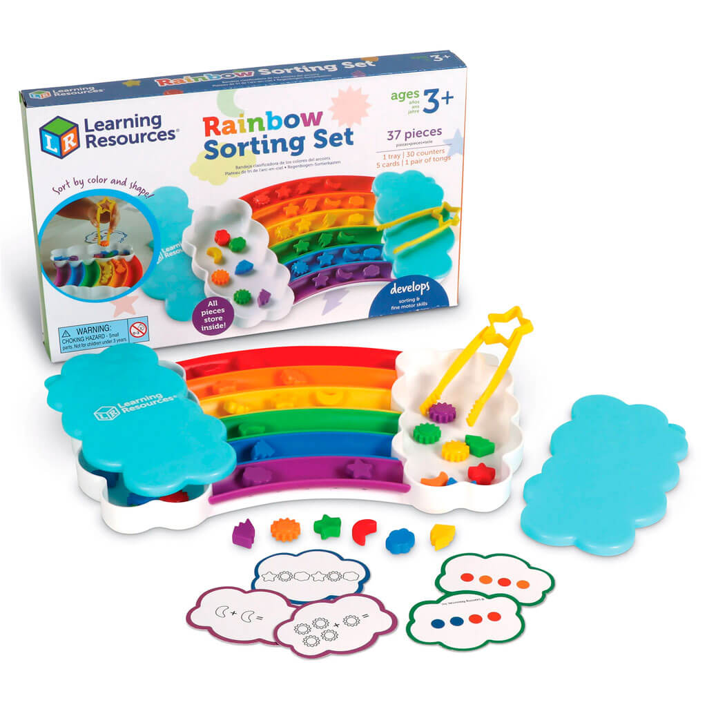 Rainbow Sorting Tray With 30 Counters And Fine Motor Tool