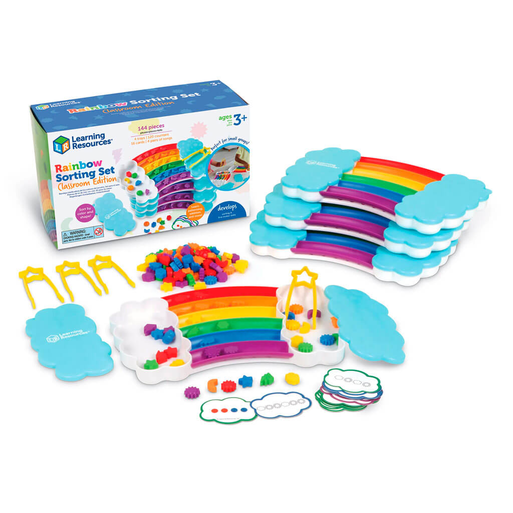 Rainbow Sorting Tray With 120 Counters And 4 Fine Motor Tools