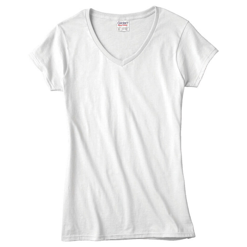 Gildan Ladies V Neck T-Shirt Large White