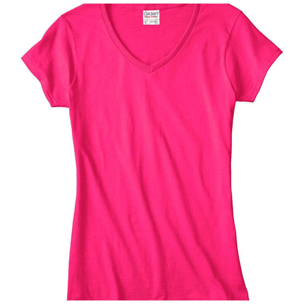 Gildan Ladies V Neck T-Shirt Medium Heliconia