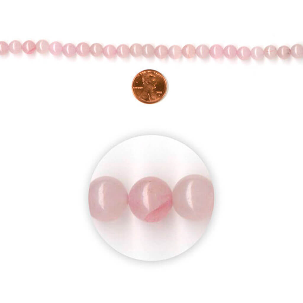 Light Pink Round Rose Quartz Stone Strung Beads 7in