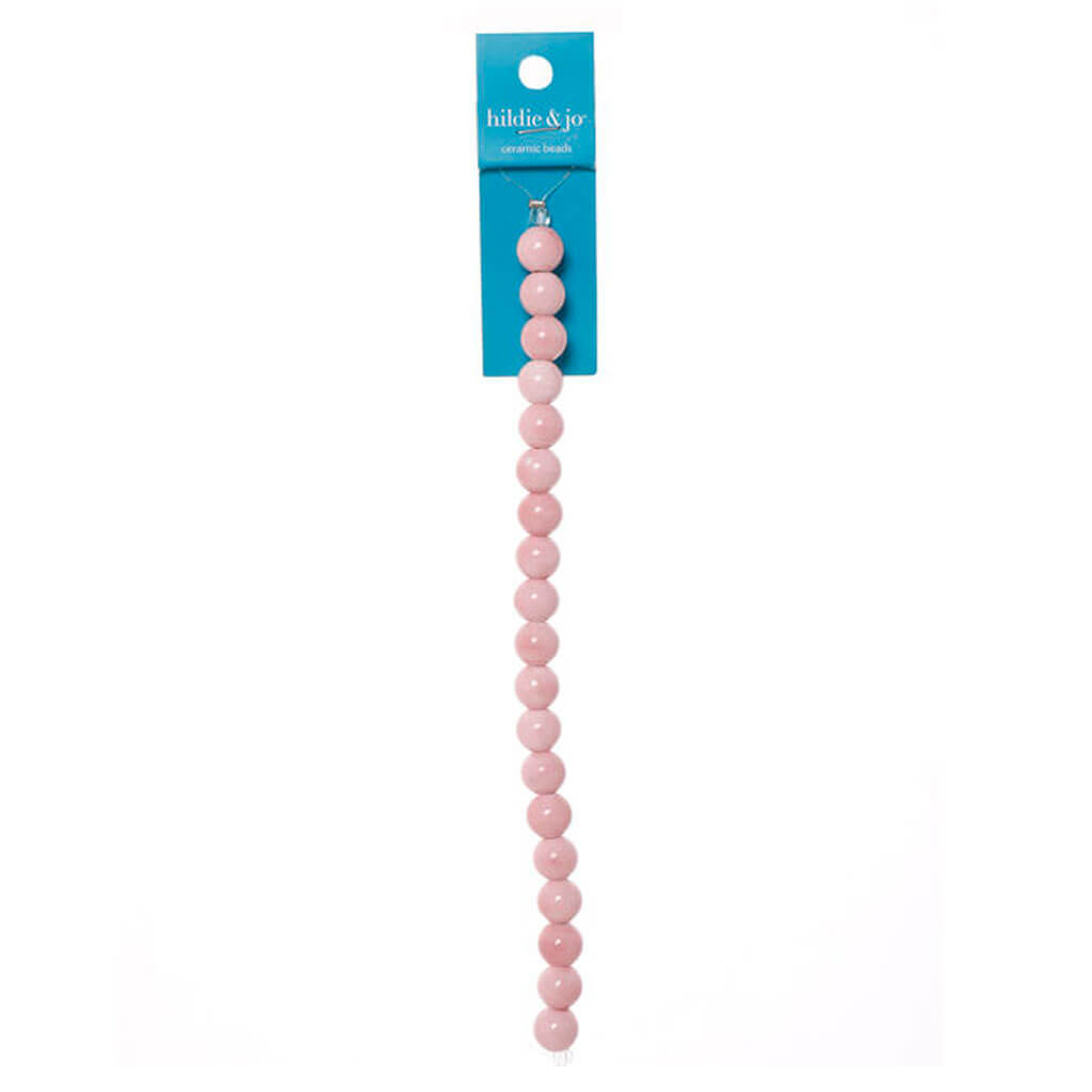 Pink Round Ceramic Bead Strand 7in