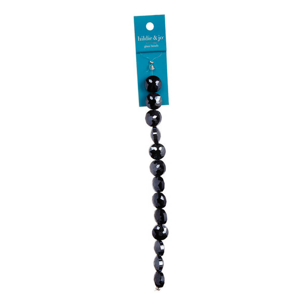 Hematite Faceted Coin Crystal Glass Bead Strand 7in