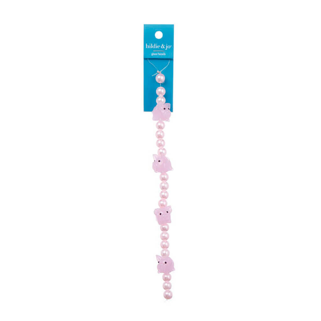 Pink Lampwork Glass Pig Bead Strands