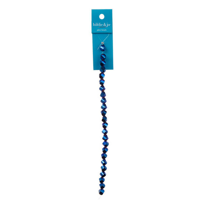 Metallic Blue Spiral Round Crystal Glass Bead Strand 7in