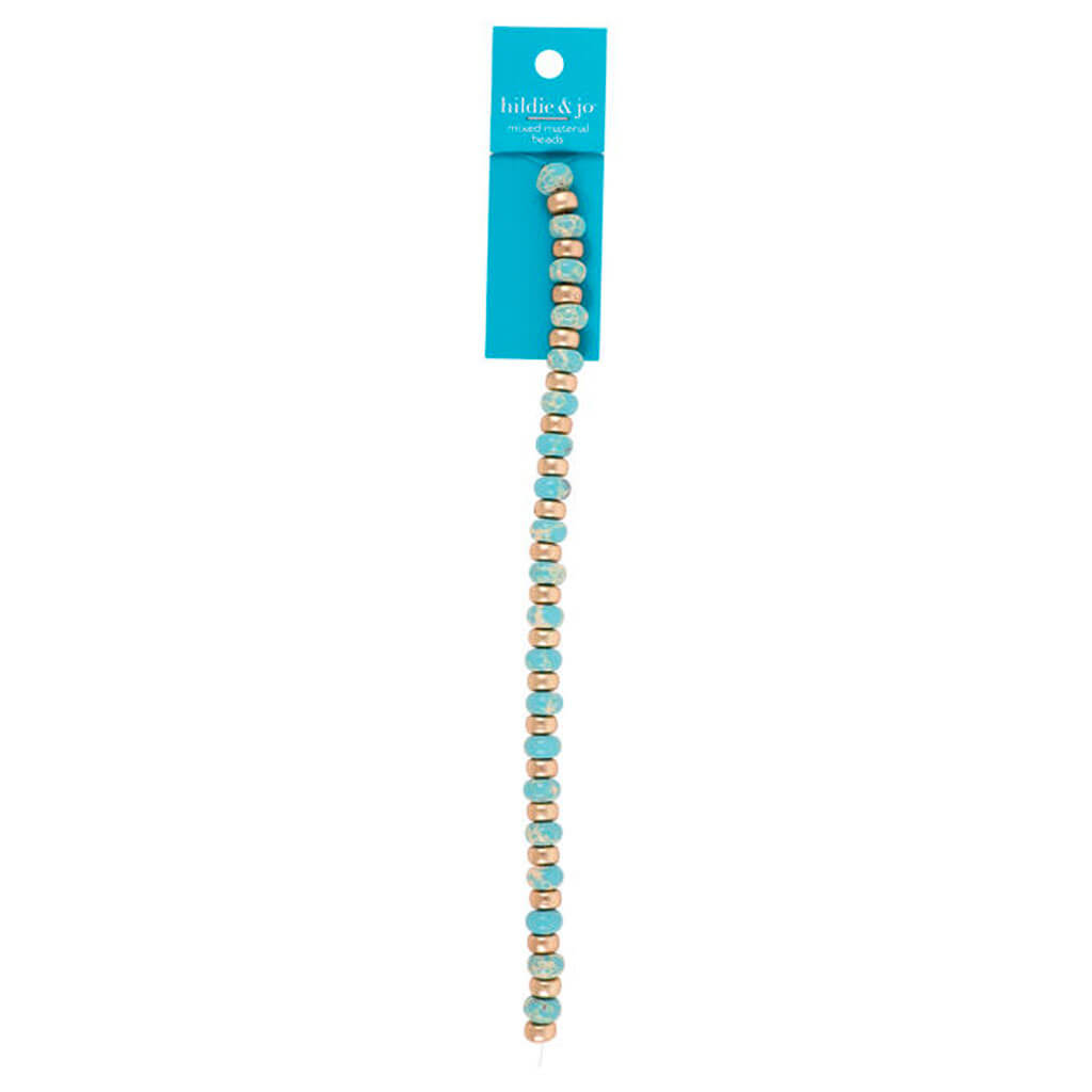 Turquoise Stone &amp; Metal Bead Strand 7in