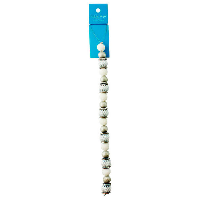 White & Silver Metal Bead Strand 7in