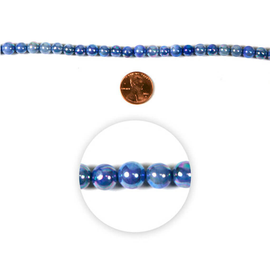 Light Blue Round Aurora Borealis Shell Strung Beads 12in